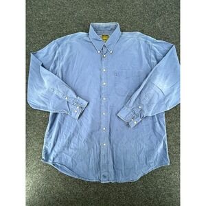 Vintage Evergreen Shirt Mens XL Blue Cotton Back Box Shirttail‎ Hem Button Down